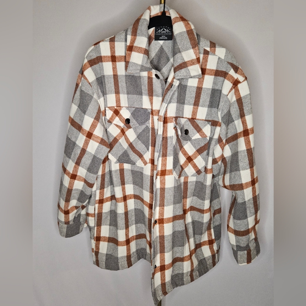HFX Men's Relaxed Fit Plaid Shirt Jacket | Gray & Toasted Orange - S